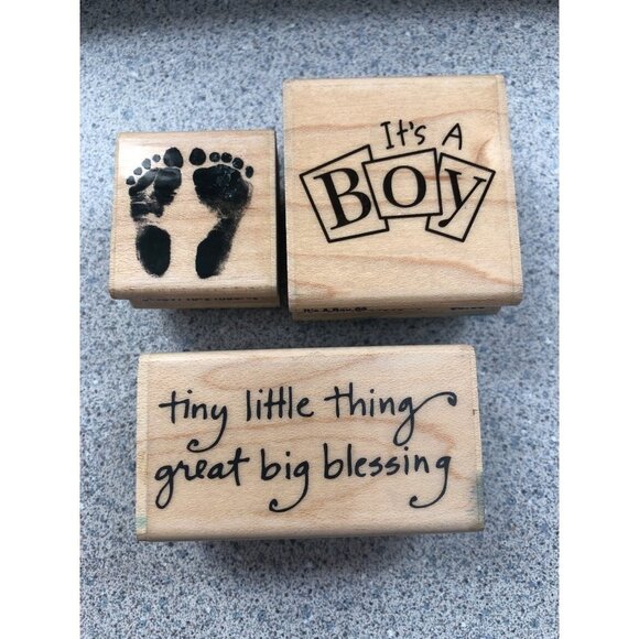 Hampton Art Bella Geste Great Big Blessing Its A Boy Rubber Stamp Set Of 3 BG232 - Picture 1 of 4